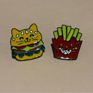 Cute Cat Burger and Fries Enamel Pins